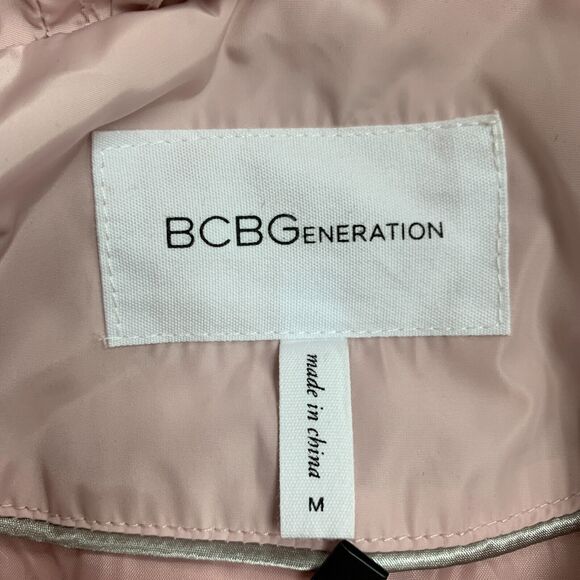 BCBGeneration Double Zip Jacket Women M Pink Snap Button Bungee Tie Waist Hoodie - Picture 10 of 16